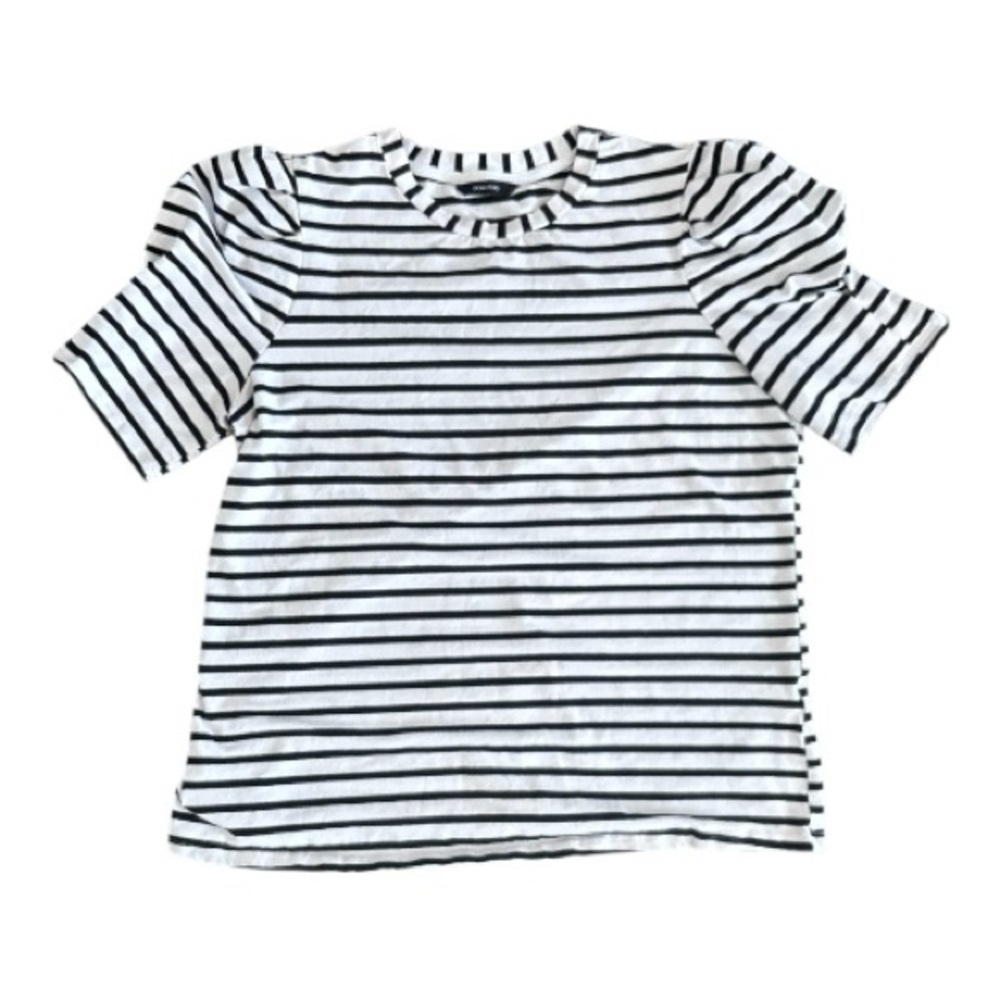 Classic Black and White Striped Puff Sleeve Top Blouse
